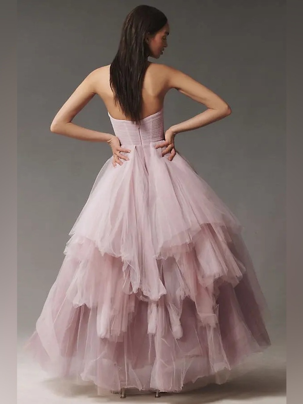 Mac Duggal Strapless Bustier Twist Top Ruffle Ballgown Porcelain Pink NWT - Picture 3 of 8